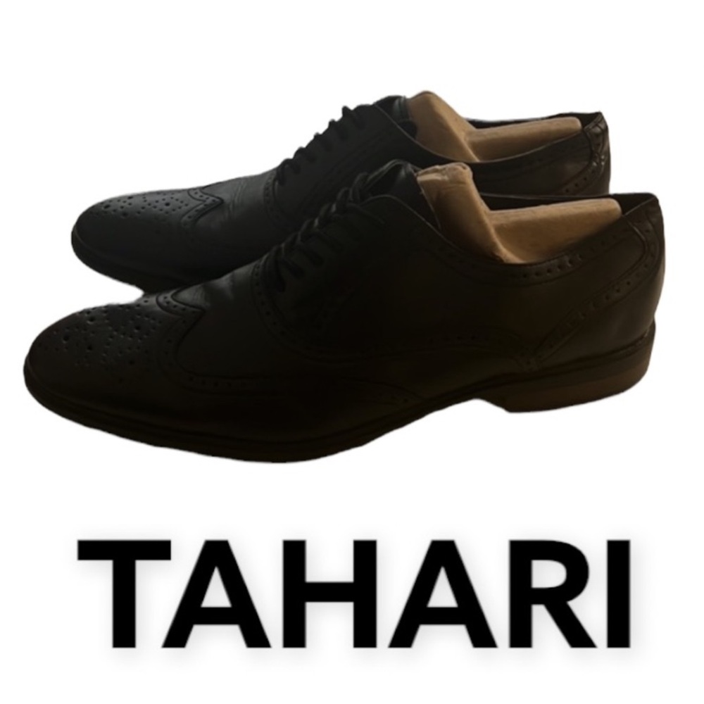 Authentic Tahari mens designer black leather derby Oxford dress shoes sz 13